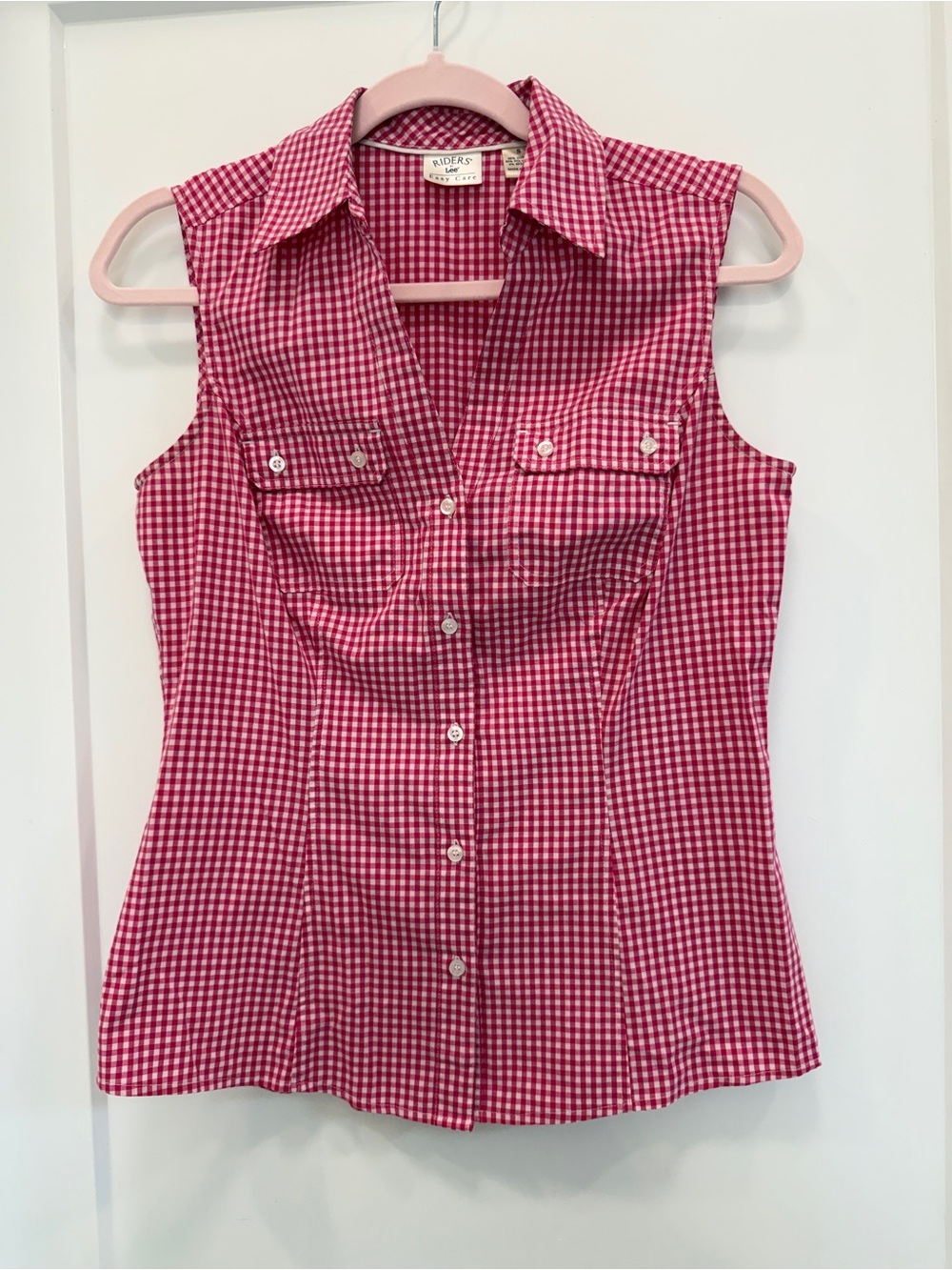 VTG Lee Pink Gingham Button Down Tank